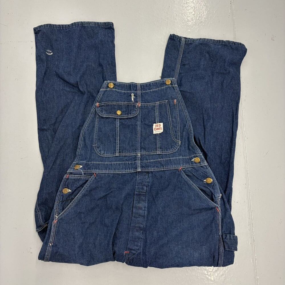 Vintage 50s Red Camel Dark Denim Workwear Overalls 34x30